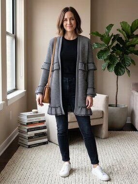 Anthropologie Jack by BB Dakota Ruffle Cardigan Grandmacore Crochet knit